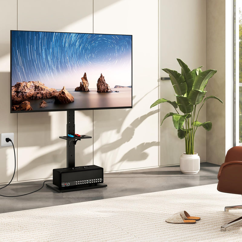 Load image into Gallery viewer, Goplus Floor TV Stand with Power Outlet, Universal TV Stand for 32-70 Inch TVs up to 110 lbs, Tilt & Height Adjustable