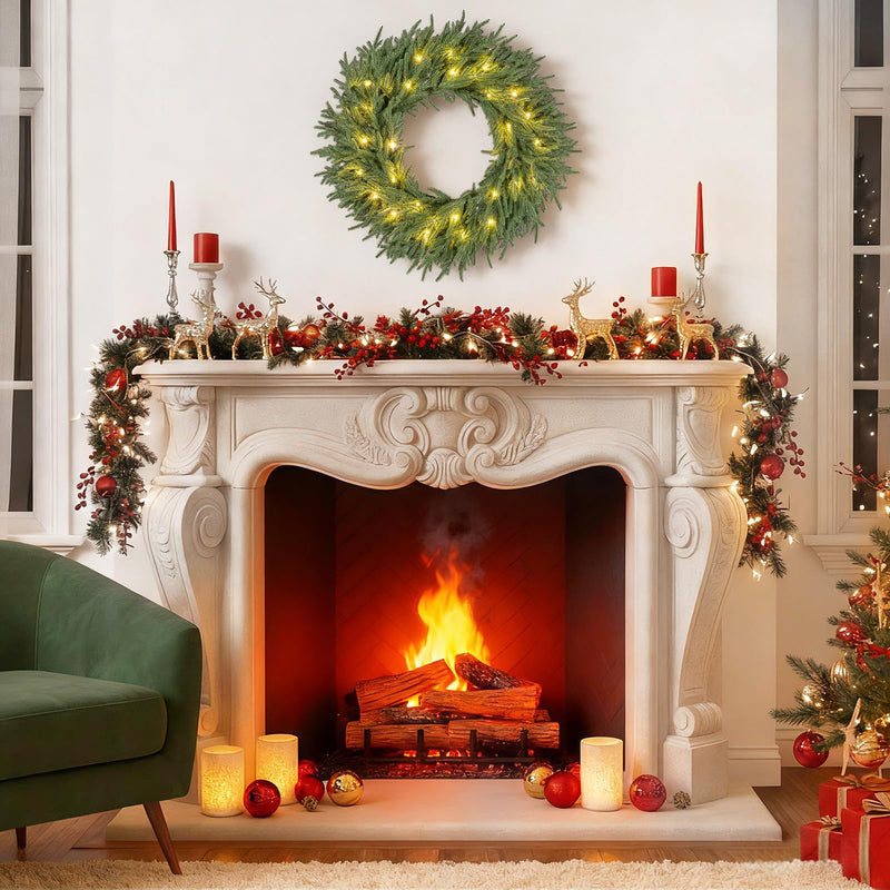 Load image into Gallery viewer, 24 Inch Pre-lit Christmas Wreath with 108 Branch Tips and 35 Warm White LED Lights for Wall Window-1 piece