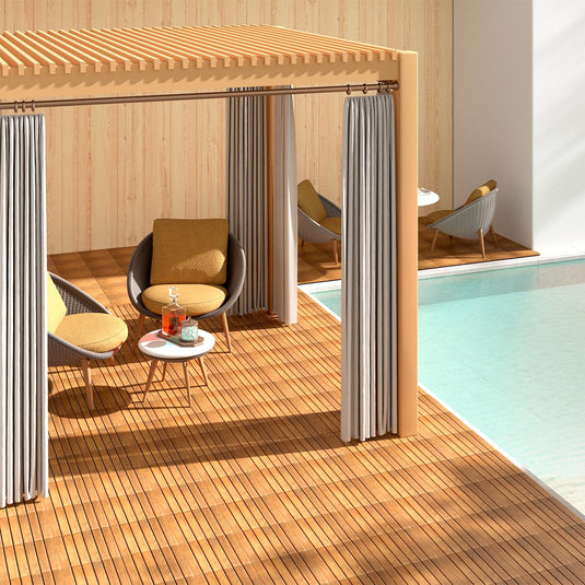 Goplus 12” x 12” Stripe Pattern Acacia Wood Patio Tiles ( 27 PCS )