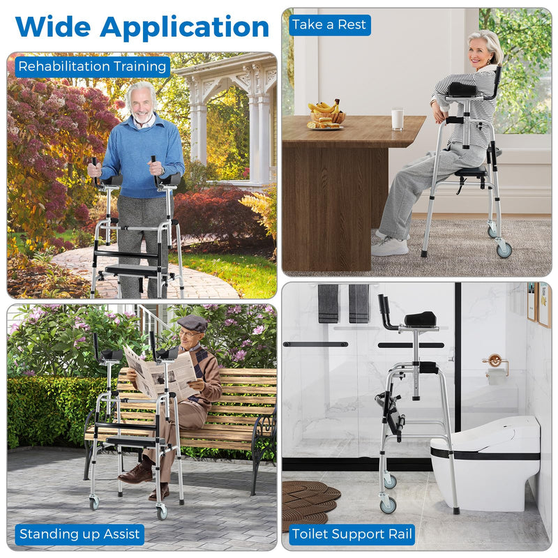 Load image into Gallery viewer, Goplus Folding Walker 450 Lbs Foldable Standard Walker with 5'' Wheels Seat and Removable Armrests