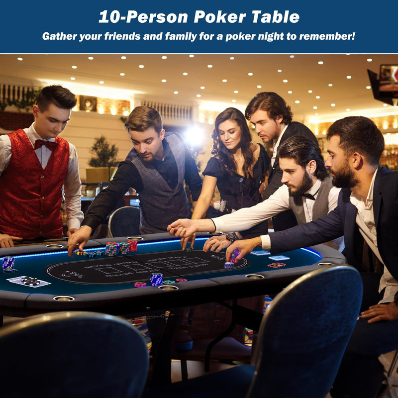 Load image into Gallery viewer, Goplus 84" Foldable Poker Table with LED Lights  for Texas Hold'em Blackjack