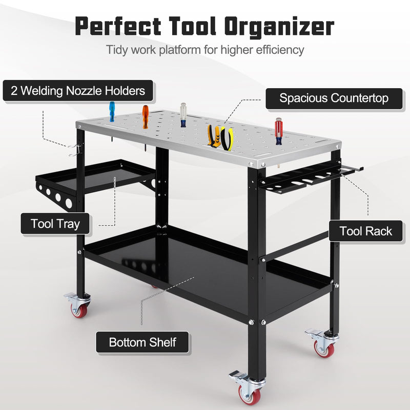 Load image into Gallery viewer, Goplus 36” x 18” Rolling Welding Table, 1200 lbs Welding Workbench on Wheels w/Tool Rack & Tray