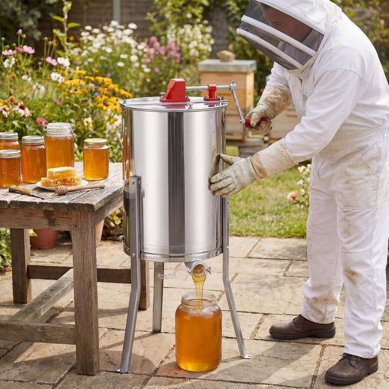 Load image into Gallery viewer, Goplus 3 Frame Honey Extractor with Bottom Gravity Flow Gate & Clear Lid