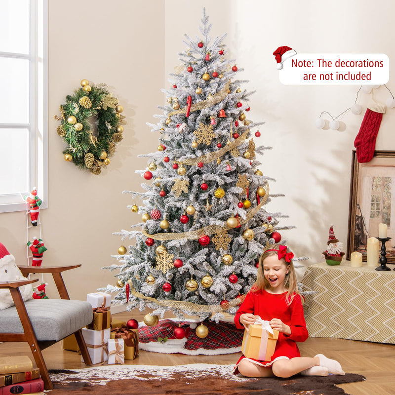Load image into Gallery viewer, Goplus 7ft Pre-Lit Snow Flocked Christmas Tree, Artificial Hinged Full Xmas Tree with 350 Multicolored LED Lights