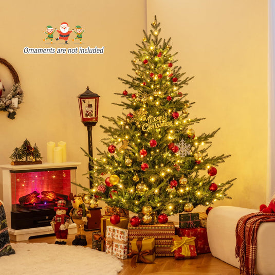 Goplus 6FT / 7FT Pre-Lit Artificial Christmas Tree with PVC & PE Mixed Branch Tips
