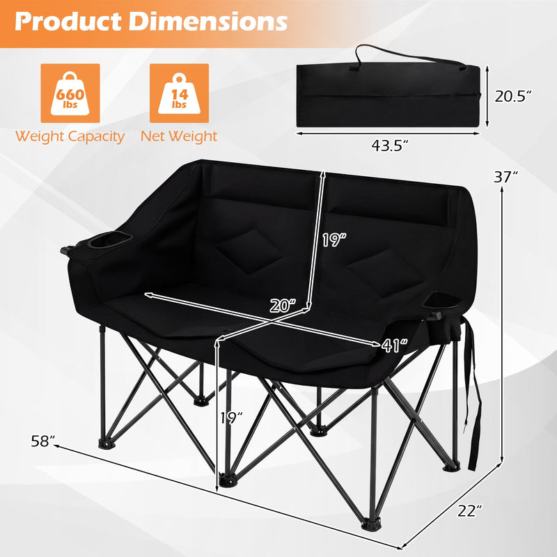 Load image into Gallery viewer, Goplus Double Camping Chair with Cup Holders Glass Racks and Mesh Pockets