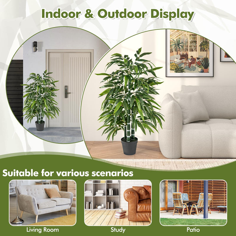 Load image into Gallery viewer, Goplus Artificial Bamboo Tree, 50" Tall Set of 2 Fake Bamboo Plant with 3 PE Bamboo Trunk & Flush Leaves