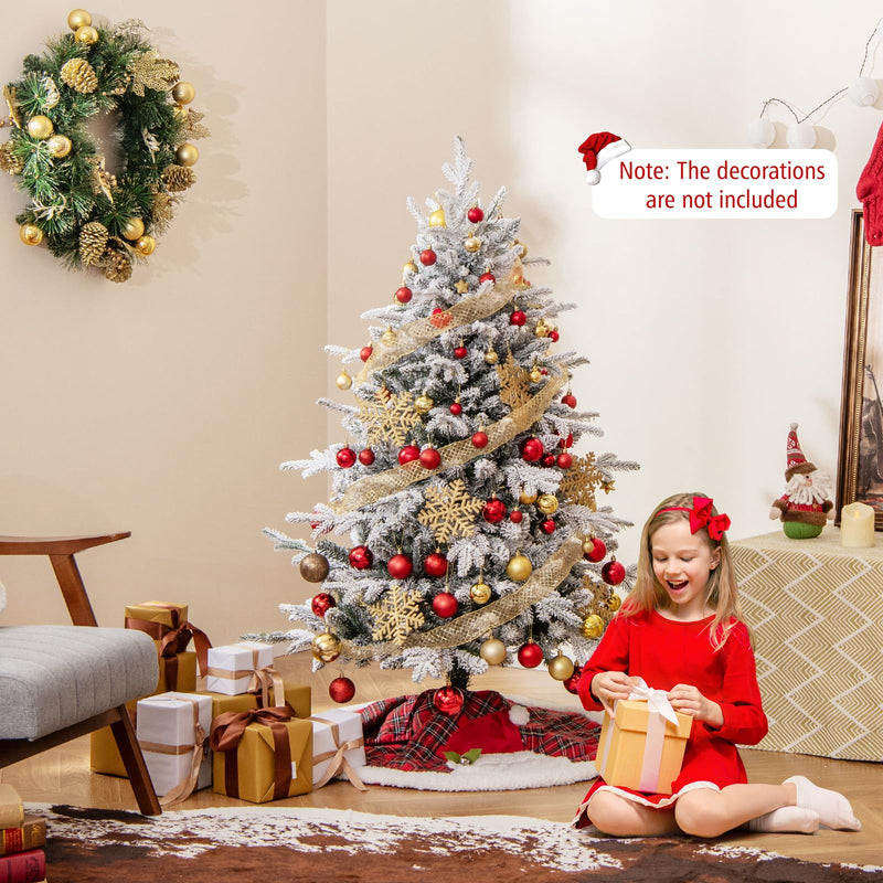 Load image into Gallery viewer, Goplus 4.5ft Pre-Lit Snow Flocked Christmas Tree, Artificial Hinged Full Xmas Tree with 160 Multicolored LED Lights