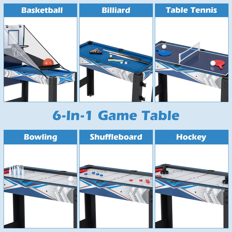 Load image into Gallery viewer, Goplus 6-in-1 Multi Game Table, Combo Game Table w/Basketball, Billiards, Ping Pong, Hockey, Shuffleboard, Bowling