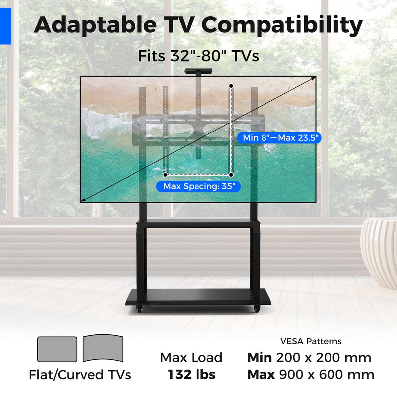 Load image into Gallery viewer, Goplus Mobile TV Stand, Rolling TV Cart with Camera Shelf & AV Shelves