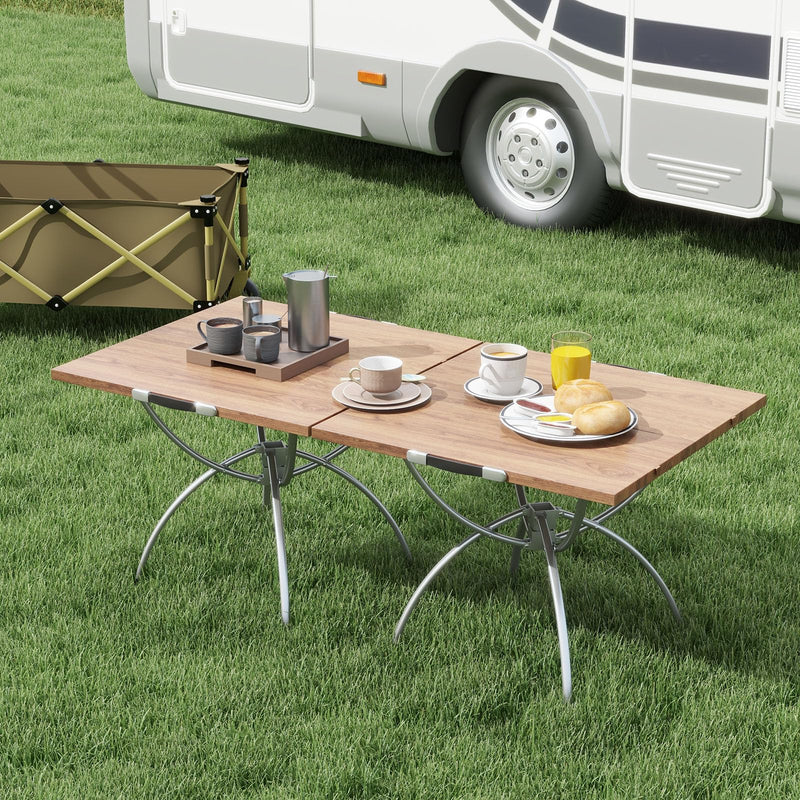 Load image into Gallery viewer, Goplus Aluminum Camping Table, 2 PCS Folding Picnic Tables w/Extendable Design, Wood-Grain Tabletop