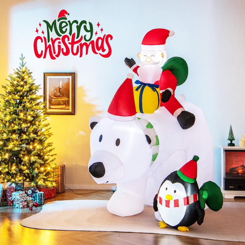 Load image into Gallery viewer, Goplus 7FT Christmas Inflatables, LED Lighted Xmas Inflatable Polar Bear with Shaking Head, Santa & Penguin