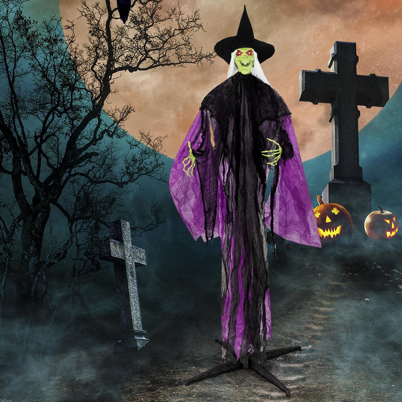 Load image into Gallery viewer, Goplus 7.2 FT Halloween Animatronic Witch, Animated Standing Poseable Figure with Light up Eyes