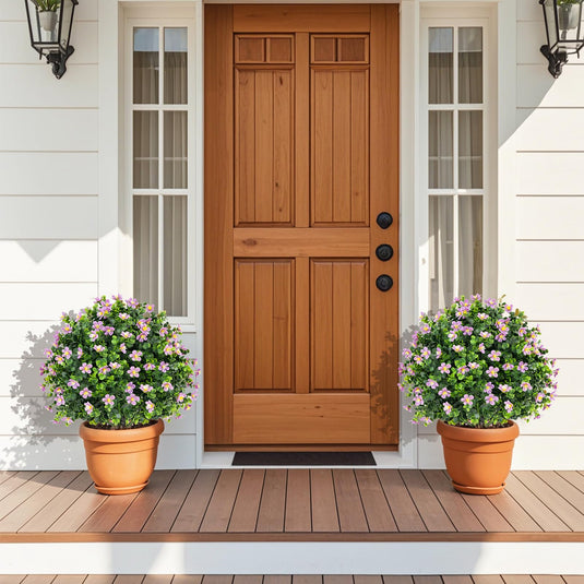 Goplus Set of 2 Faux Potted Plants Artificial Shrubs Bushes with Flowers