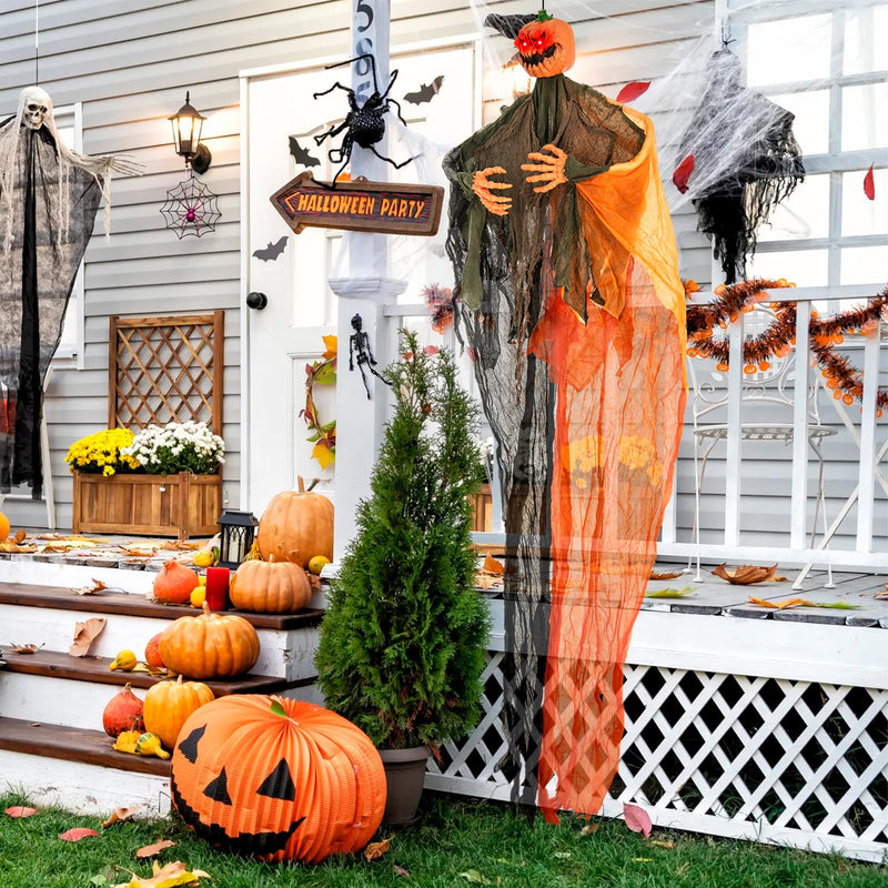 Load image into Gallery viewer, Goplus 6 Ft Hanging Halloween Decoration, Ghost Pumpkin Man with Red LED Eyes & Posable Arms