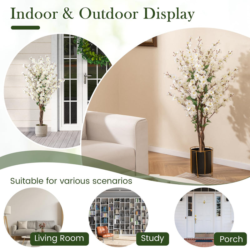 Load image into Gallery viewer, Goplus 47” Faux Plum Blossom Plant with White Fabric Flower