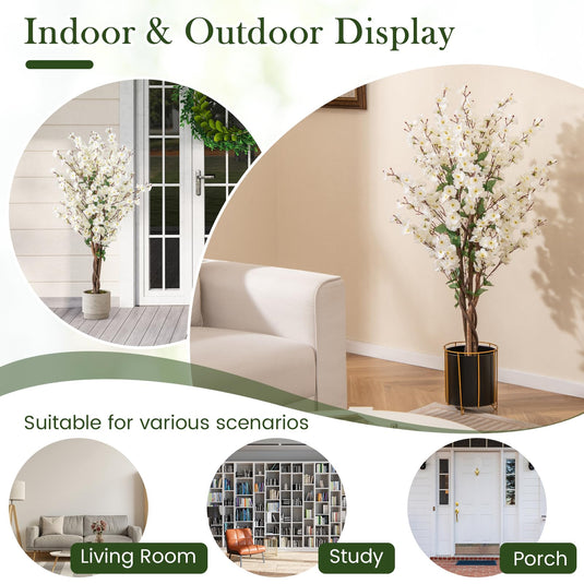 Goplus 47” Faux Plum Blossom Plant with White Fabric Flower