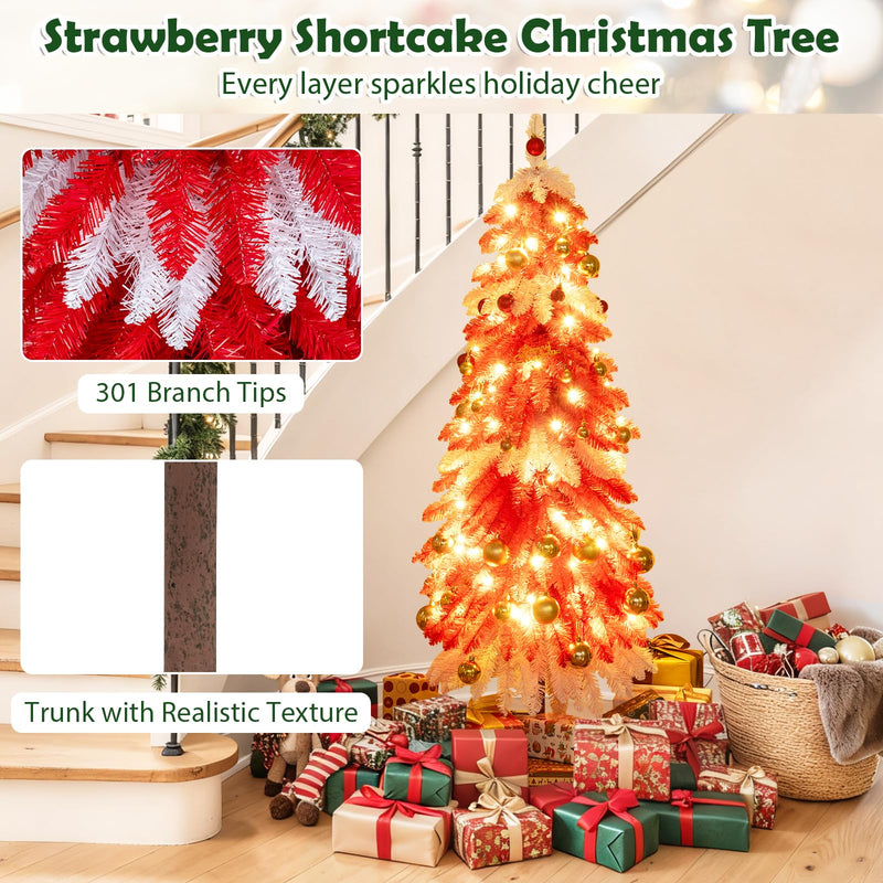 Load image into Gallery viewer, 5 FT Artificial Christmas Tree Pre-lit Xmas Trees with 301 Red and White Branch Tips