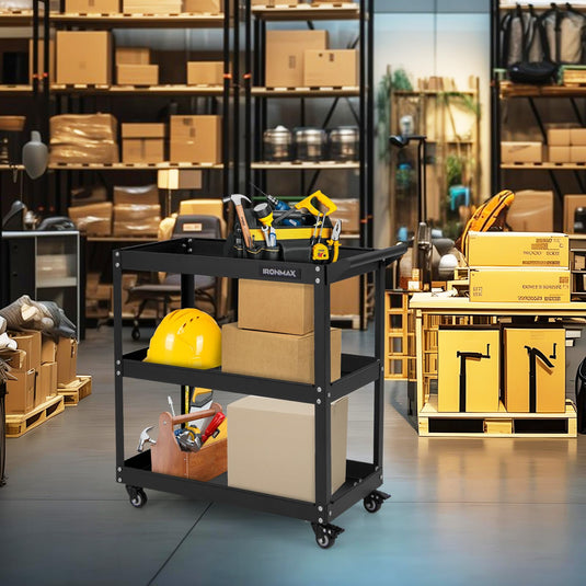 Goplus 3-Tier Utility Cart, Heavy Duty Commercial Service Tool Cart w/3 Spacious Shelves