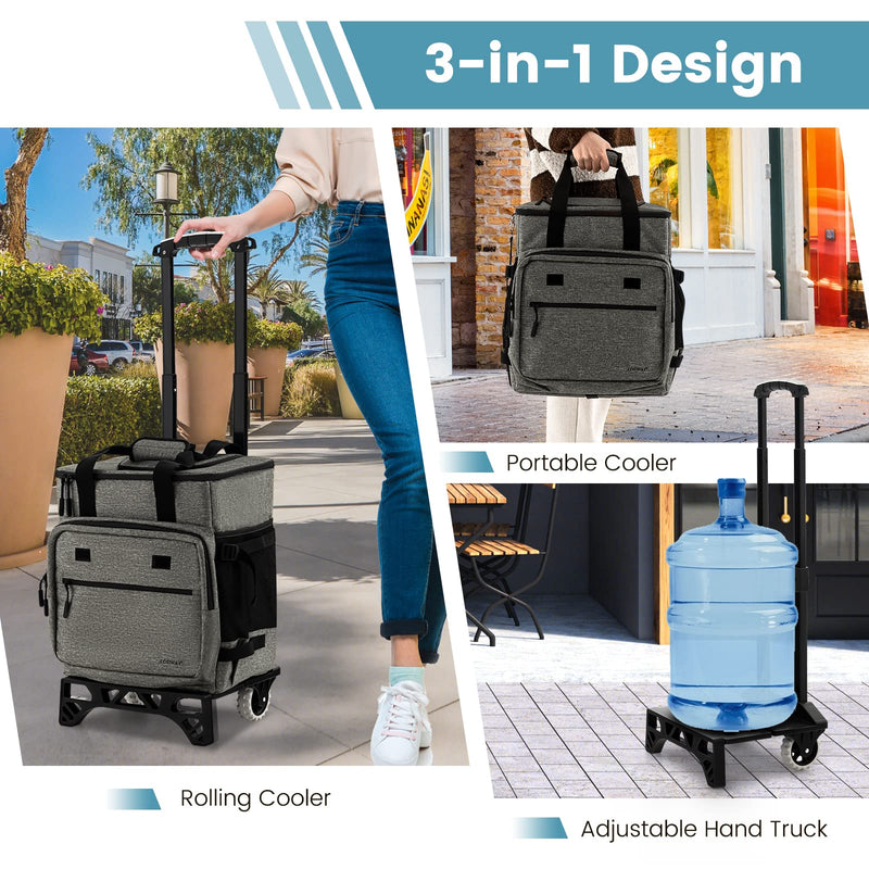 Load image into Gallery viewer, Goplus 50-Can Collapsible Rolling Cooler, 3-in-1 Portable Insulated Soft Cooler Bag w/Movable Wheels