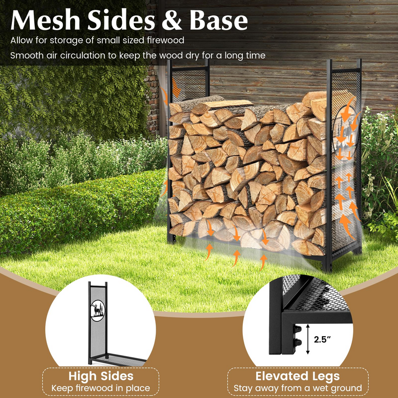 Load image into Gallery viewer, Goplus Firewood Rack Outdoor, 4 FT Metal Log Storage Rack with Mesh Sides & Base
