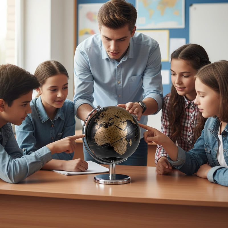 Load image into Gallery viewer, Goplus 8-Inch Metallic Black World Globe Educational Learning Toy