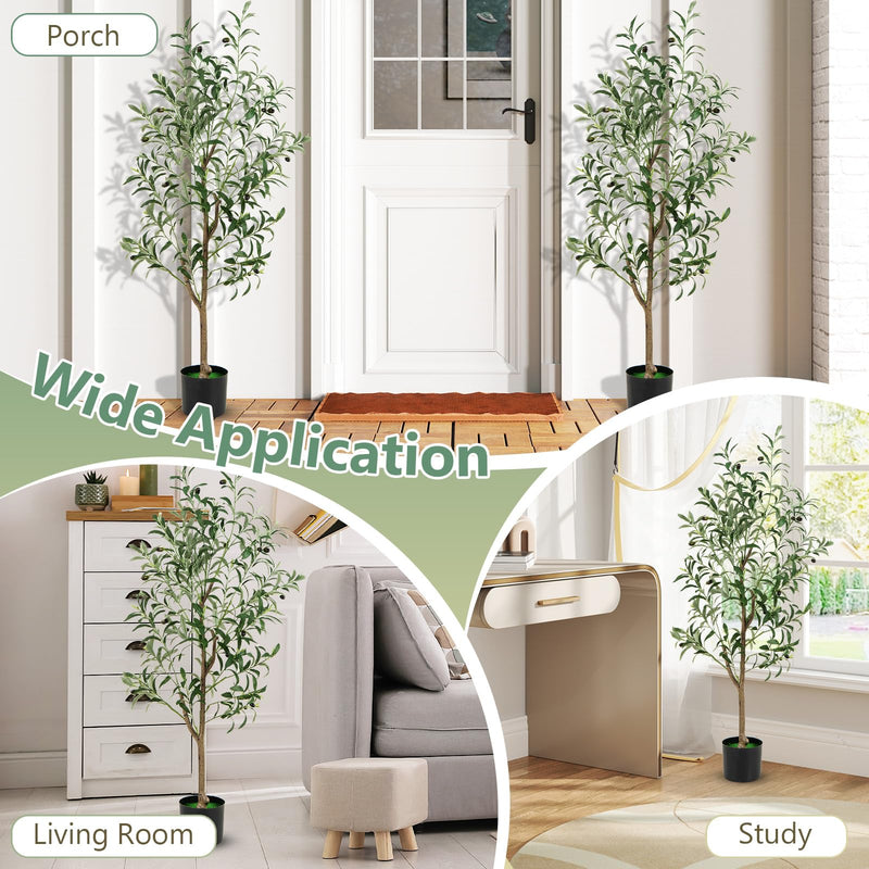 Load image into Gallery viewer, Goplus 4.5ft Artificial Olive Tree, Tall Fake Potted Olive Silk Tree with Realistic Fruits, 2 Pack