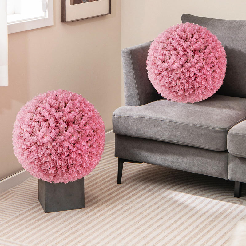 Load image into Gallery viewer, Goplus 17.5 Inch Topiary Balls Artificial Outdoor Set of 2, Faux Pink Eucalyptus Decorative Balls