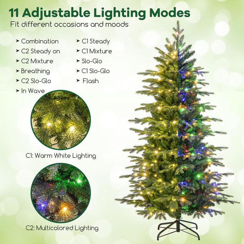 Load image into Gallery viewer, Goplus 6ft Pre-Lit Artificial Christmas Tree with 714 PVC & PE Tips, 260 Multicolored & Warm White LED Lights, 11 Modes