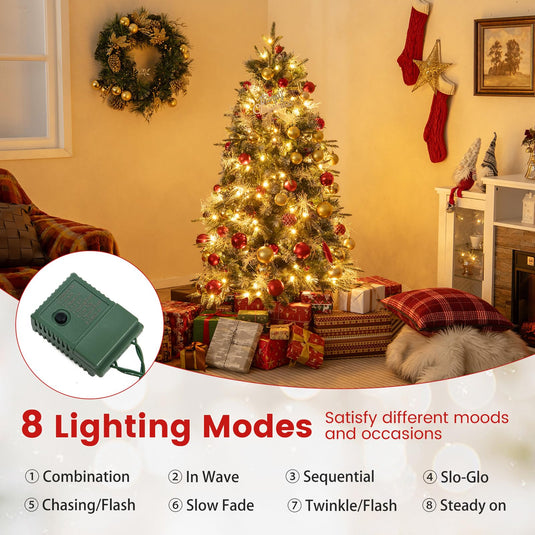 Goplus 5FT / 6FT / 7FT Pre-Lit Artificial Christmas Tree with LED Lights Pine Cones Berries