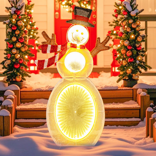 Goplus 2.6 FT Lighted Christmas Decoration, Pre-Lit 2D Snowman with 3 Infinity Mirror Lights