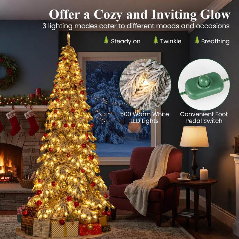 Load image into Gallery viewer, Goplus 9 FT Pre-Lit Snow Flocked Drooping Christmas Tree with Quick Power Connectors