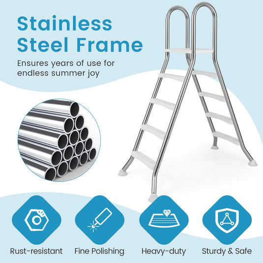 Goplus 4-Step Steel Frame Above Ground Swimming Pool Ladder for 55