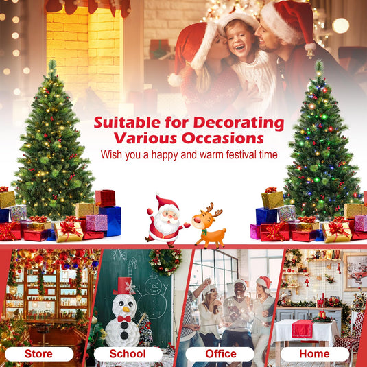 Goplus Pre-Lit Artificial Christmas Tree, Hinged Xmas Tree with 670 PVC & Pine Needles Branch Tips