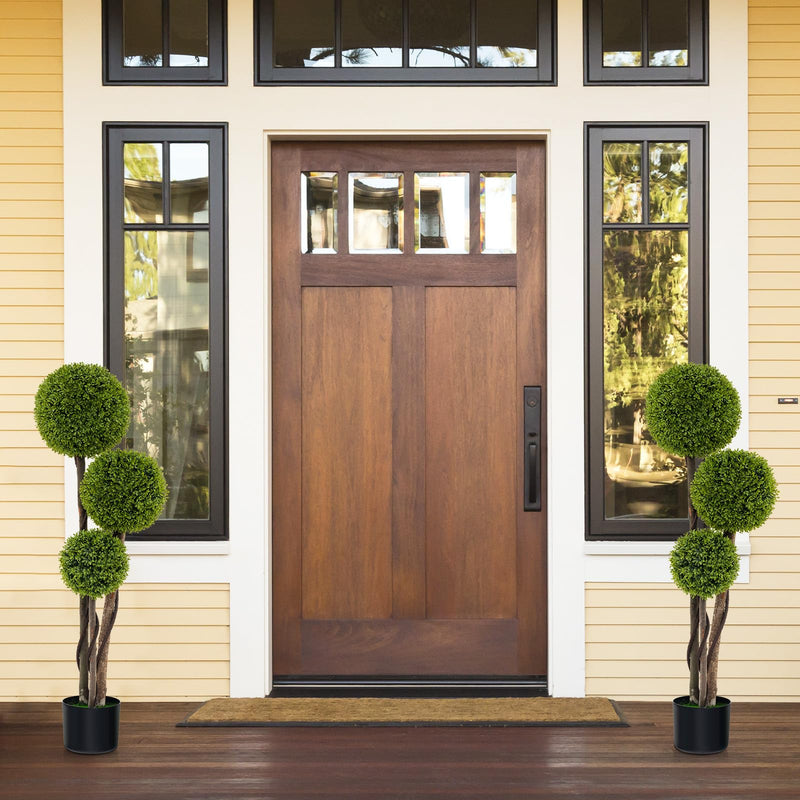 Load image into Gallery viewer, Goplus 4ft Artificial Boxwood Topiary Ball Tree, Faux Potted Plants Cypress Tree in Weighted Pot with Triple Ball