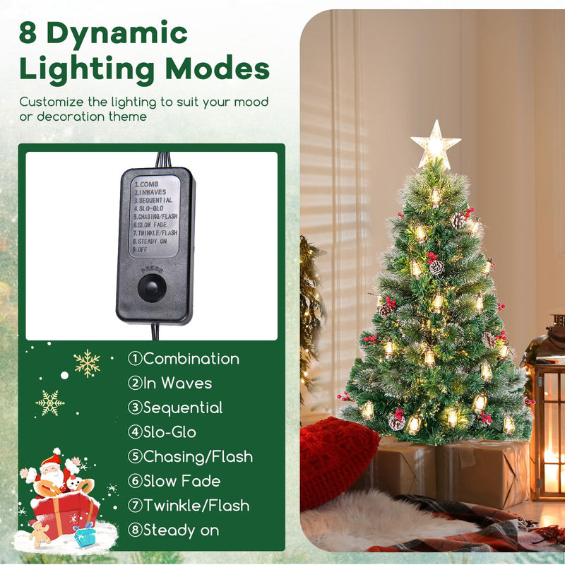 Load image into Gallery viewer, Goplus Pre-Lit Fiber Optic Christmas Tree, Artificial Snowy Xmas Tree with Warm White LED Lights