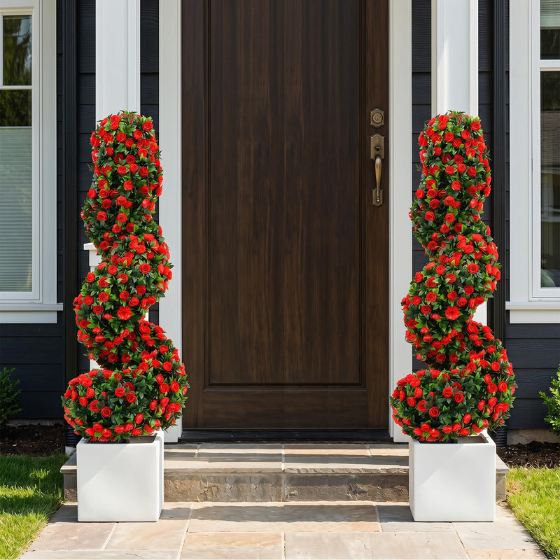 Load image into Gallery viewer, Goplus 3FT Realistic Fake Rose Bushes Outdoor Faux Plants with Sun Protection & Ground Spikes Set of 2