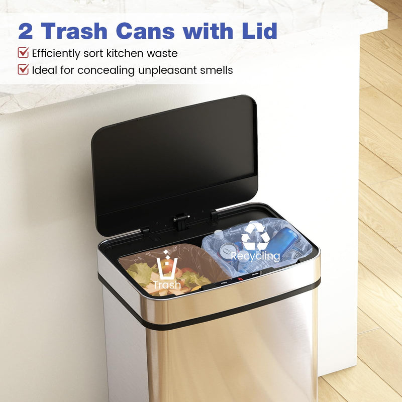 Load image into Gallery viewer, Goplus 16 Gal Automatic Stainless Steel Motion Sensor Trash Can with 2 Compartments
