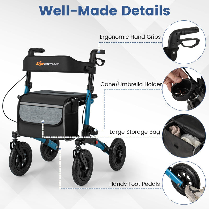 Load image into Gallery viewer, Goplus Walkers for Seniors with Seat 2 in 1 Folding Rolling Rollator Walker with 9" Pneumatic Tires for All Terrain