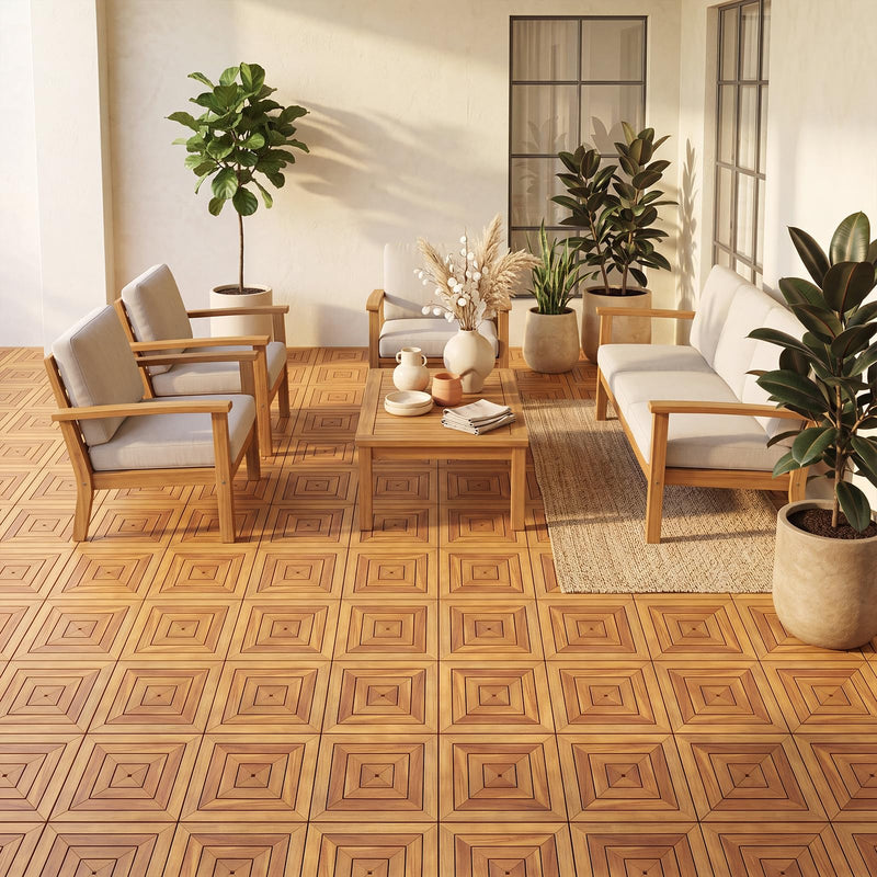Load image into Gallery viewer, Goplus 24/48-Pack Acacia Wood Interlocking Deck Tiles (Diagonal) | Outdoor Waterproof