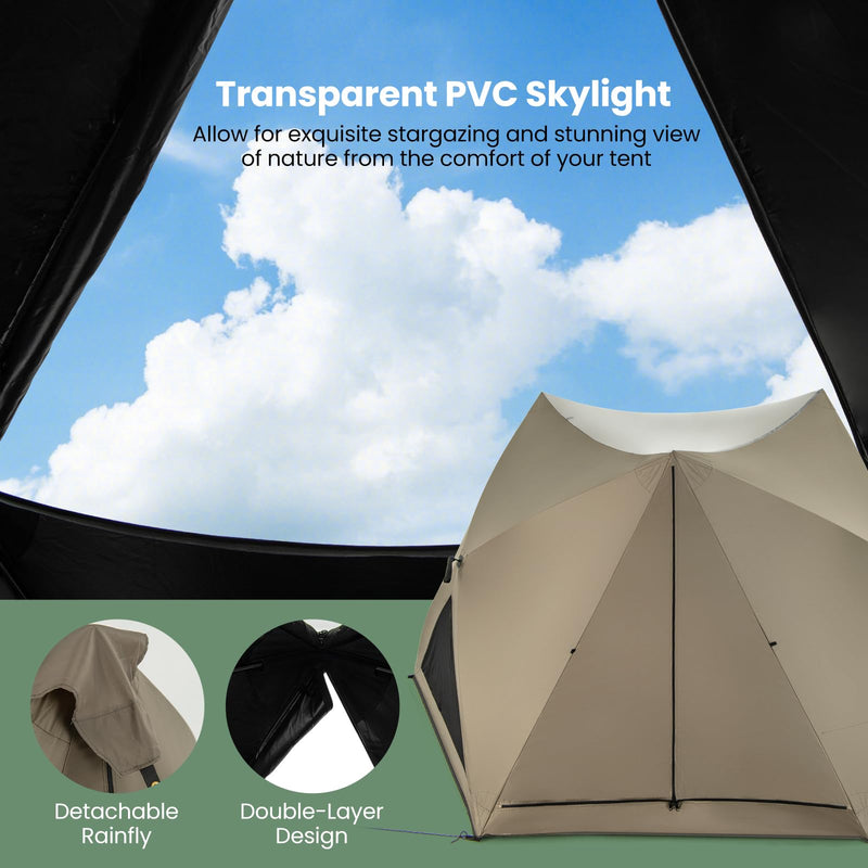 Load image into Gallery viewer, Goplus Pop-up Camping Tent for 4/5/6 Person, 6-Sided Family Tent w/Rainfly, Skylight, 3 Doors