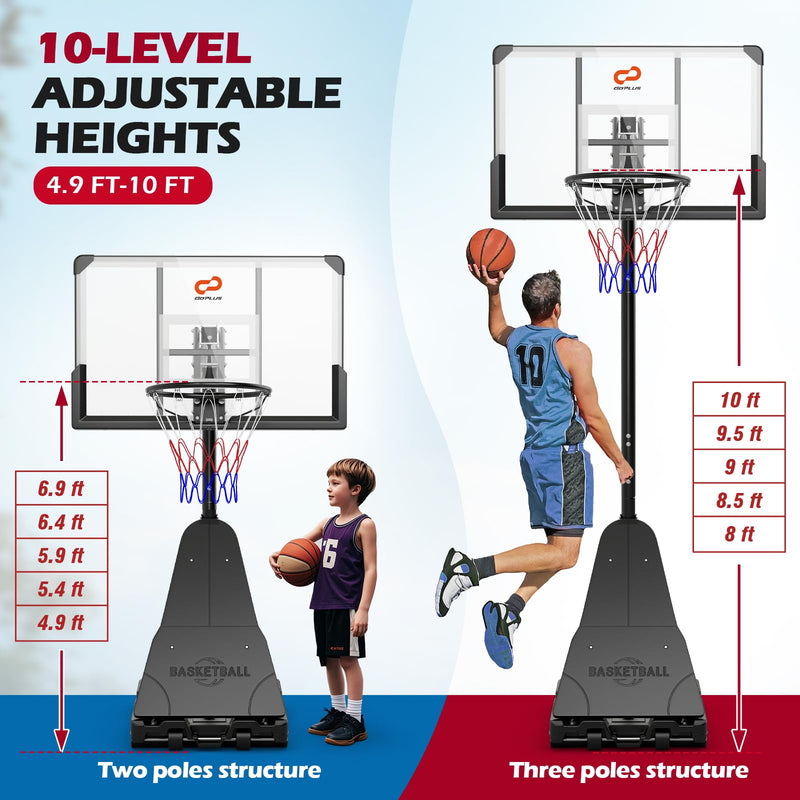 Load image into Gallery viewer, Goplus Basketball Hoop Outdoor, 4.9-10 FT Quickly Height Adjusted Basketball Goal System with 44 Inch PC Backboard