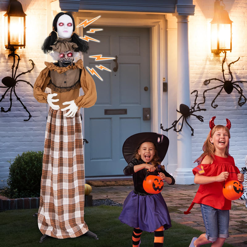 Load image into Gallery viewer, Goplus 5.8 FT Halloween Animatronics, Scary Woman with Pop Up Head, Animated Halloween Decoration