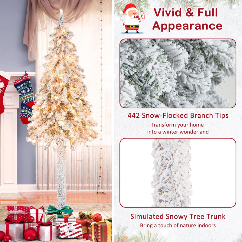 Load image into Gallery viewer, Goplus 6ft Pre-Lit Slim Pencil Christmas Tree Artificial Snow Flocked Xmas Tree
