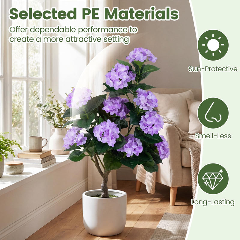 Load image into Gallery viewer, Goplus 2 Pack Artificial Hydrangea Tree w/11 Flowers & Realistic Trunk in Plastic Nursery Pot