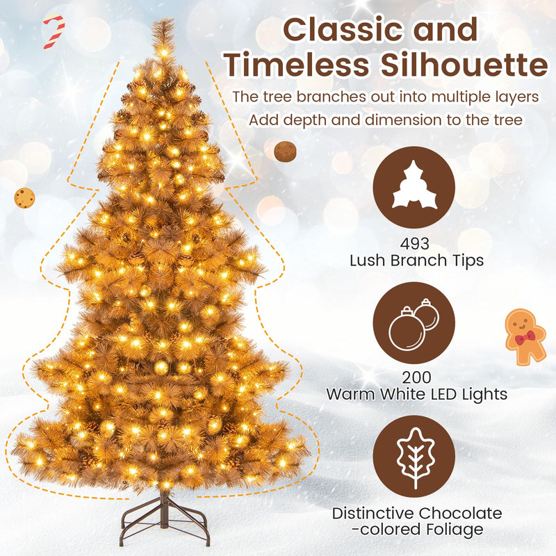 Load image into Gallery viewer, Goplus 6 FT Pre-Lit Chocolate-Color Xmas Tree with 493 Pine Needles & PVC Tips