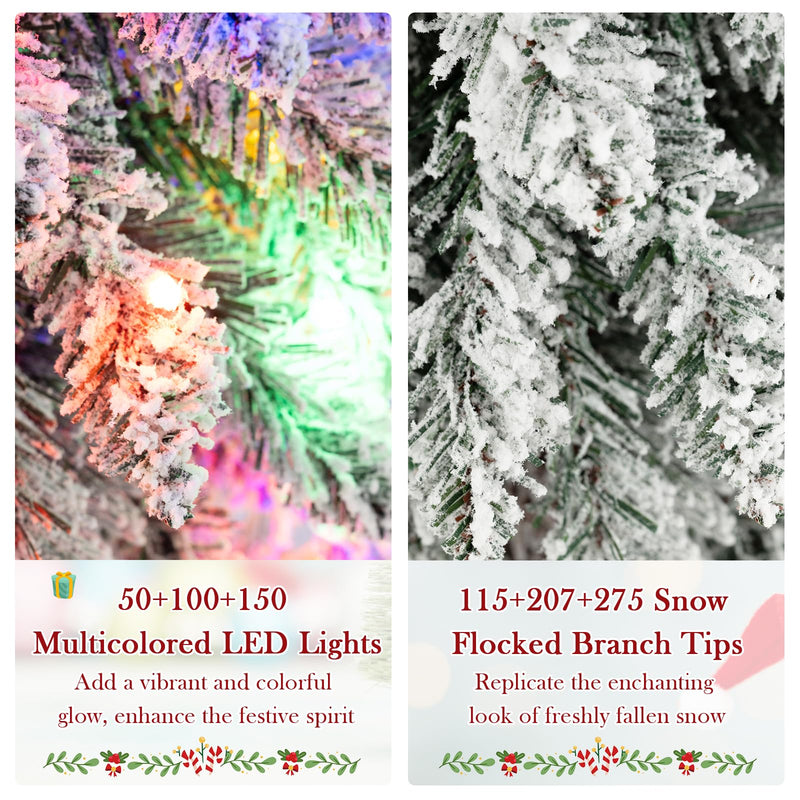 Load image into Gallery viewer, Goplus 3' 4' 5' Pre-Lit Snow Flocked Christmas Tree Set of 3 with 300 Multicolored LED Lights