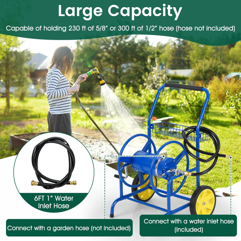Load image into Gallery viewer, Goplus Heavy-Duty Metal Hose Cart w/2 Wheels & Storage Basket | 230 FT of 5/8" Large Capacity