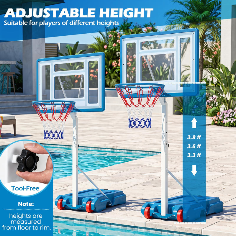 Load image into Gallery viewer, Goplus Pool Basketball Hoop 3 Levels Adjustable Height Basketball Goal with 32" Shatterproof Backboard