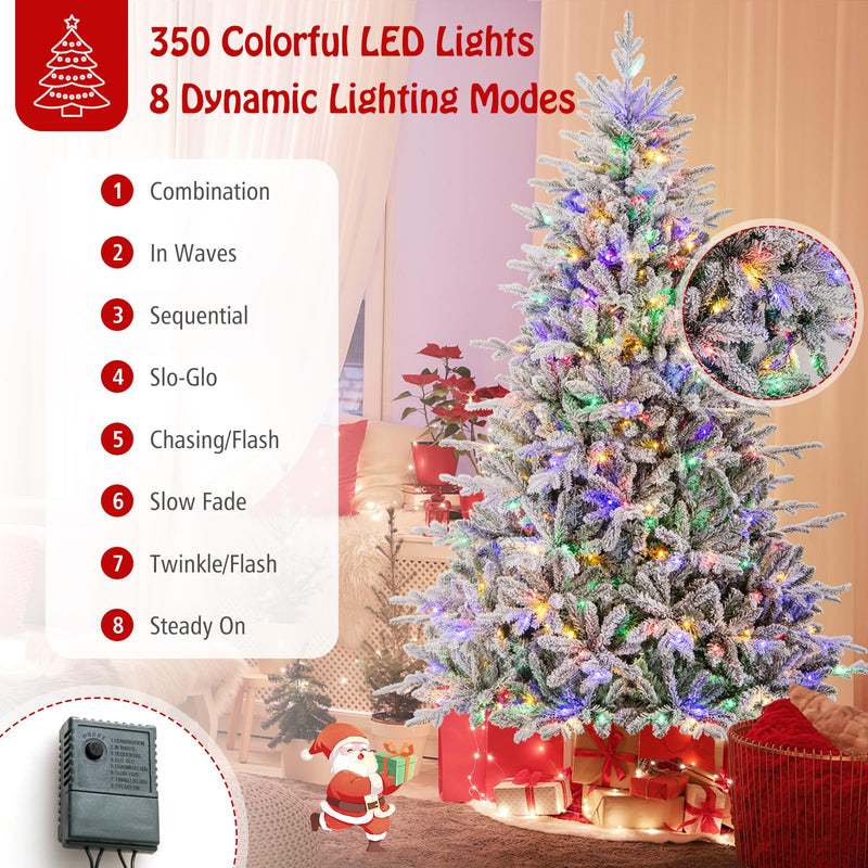 Load image into Gallery viewer, Goplus 7ft Pre-Lit Snow Flocked Christmas Tree, Artificial Hinged Full Xmas Tree with 350 Multicolored LED Lights